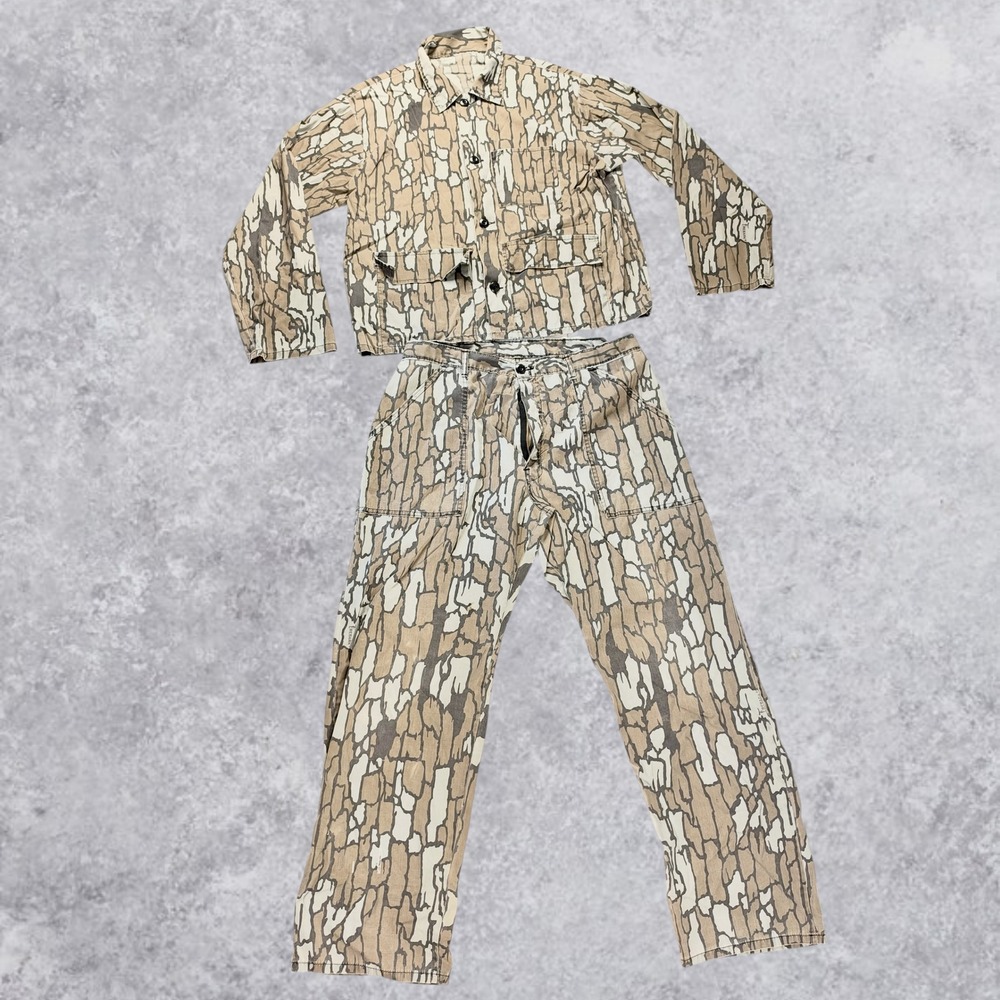 Vintage Trebark Camo 2 Piece Set Shirt & Pants Hunting Camouflage Men L 34x30